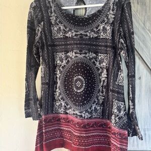 Navy and Red Patterned Women's Top